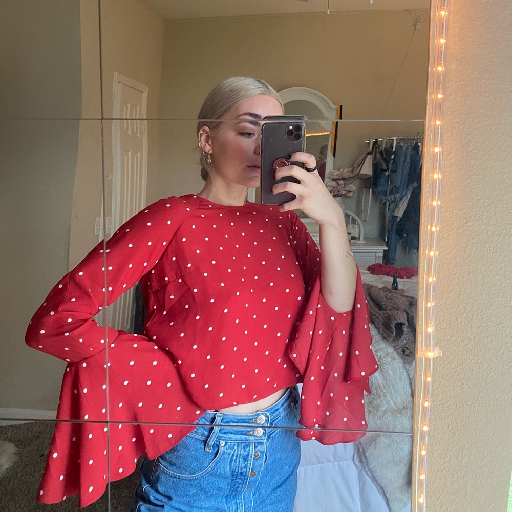 Forever 21 red polka dot/flare sleeve/blouse/SMALL
